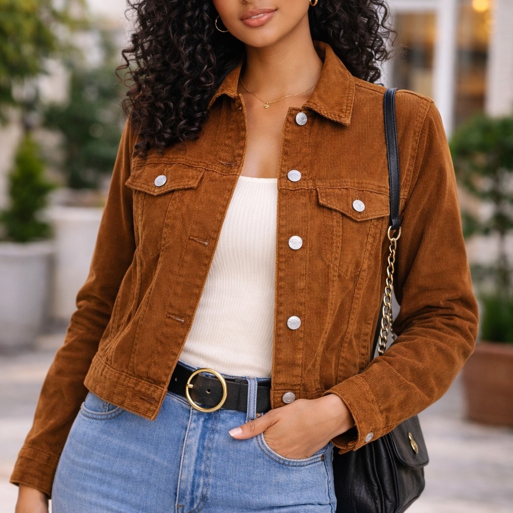 GAP Brown Corduroy Jacket Women Small Trucker‎ Coat Fall Vintage Style